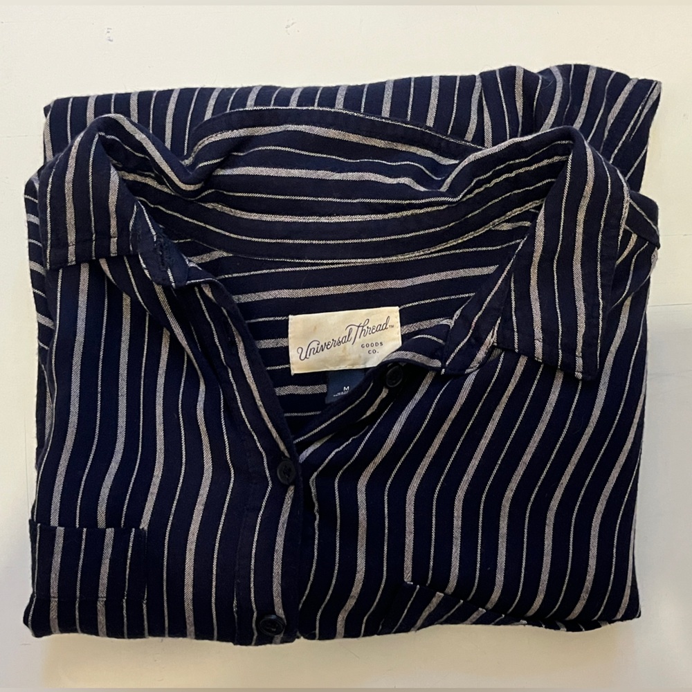 Universal Thread Navy and Cream Striped Top